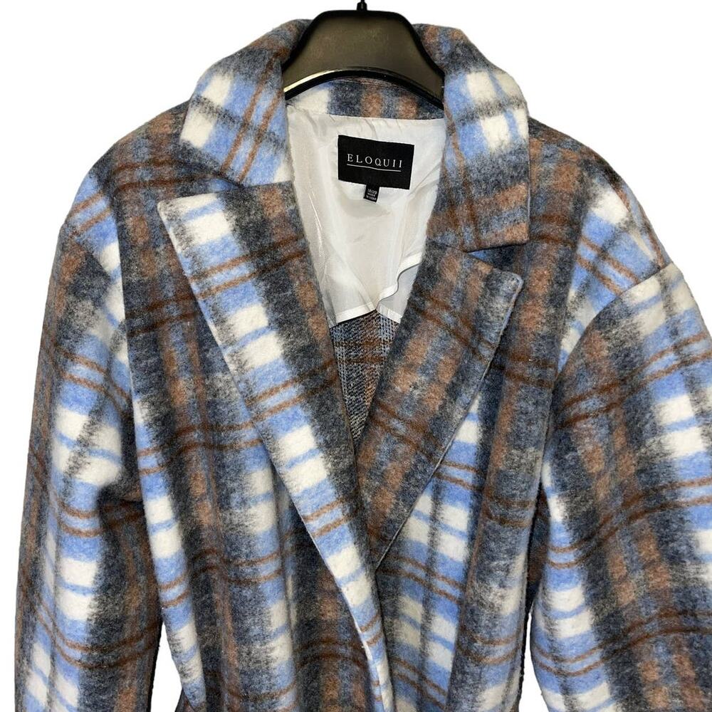 ELOQUII Womens Plus Size Blue Plaid Robe Coat Size 18 20 - Picture 5 of 12